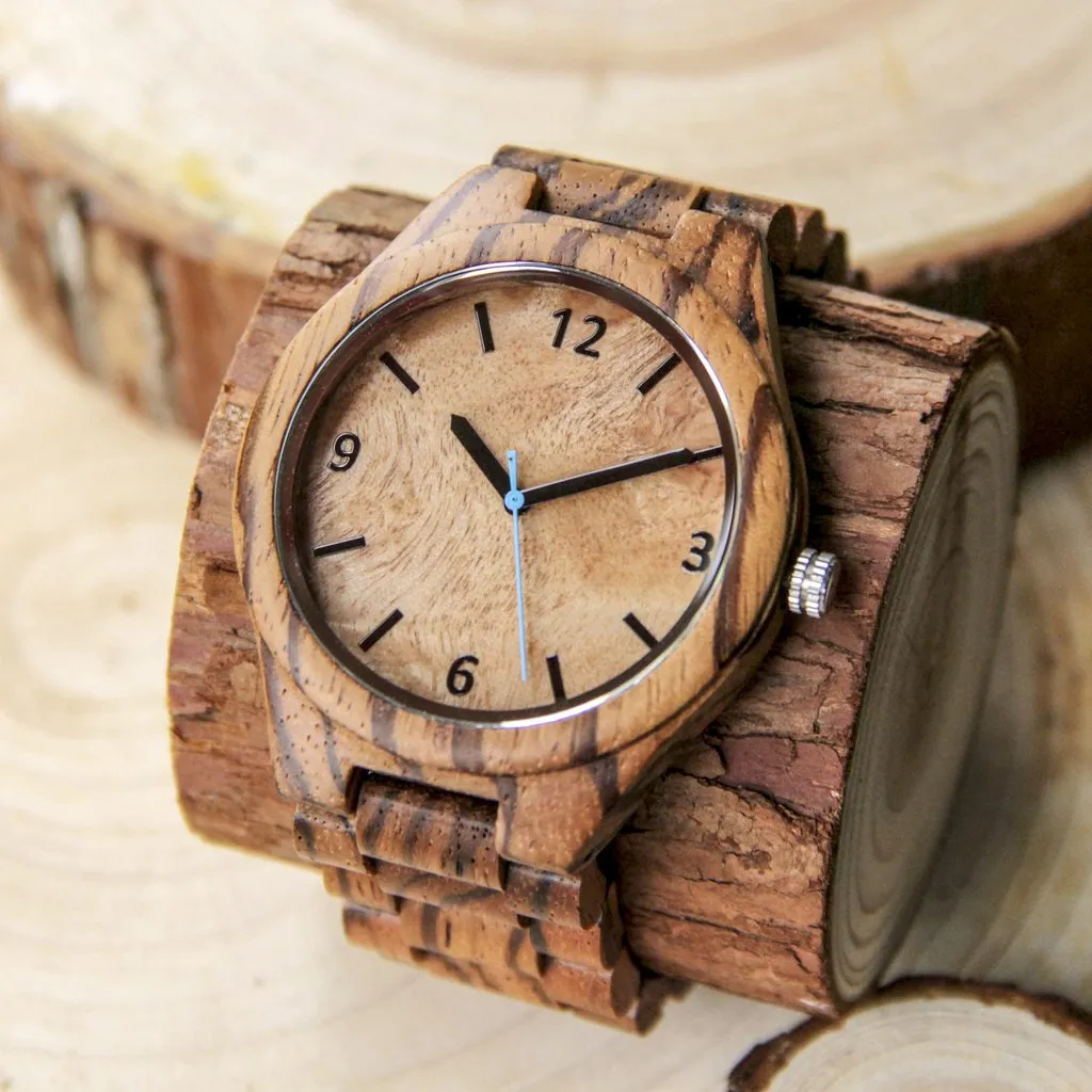 CAPO Zebra Burl Wood Watch with Custom Engraving Option