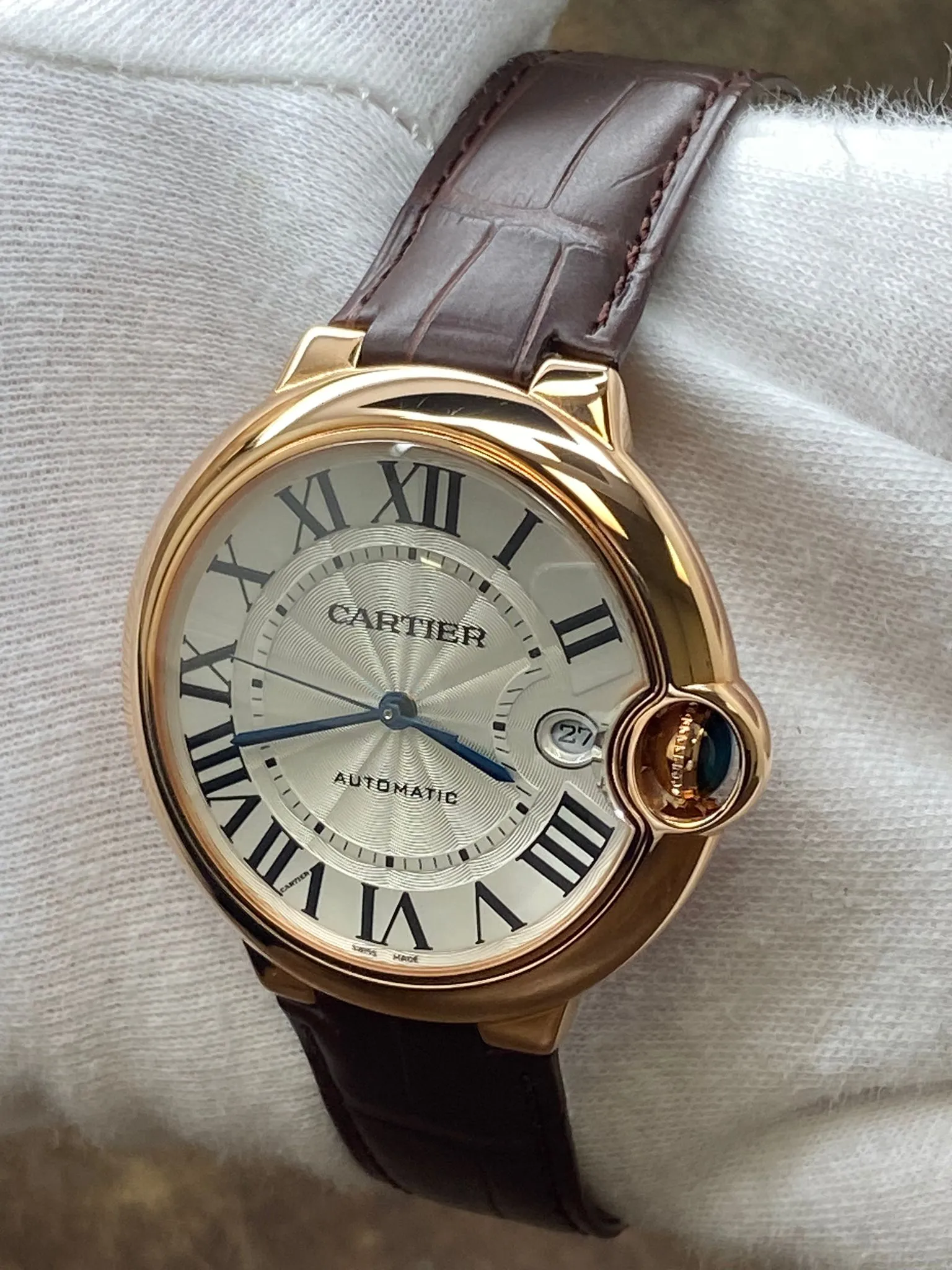 Cartier Ballon Bleu 40mm WGBB0035 Silver Guilloche Dial Automatic Men's Watch