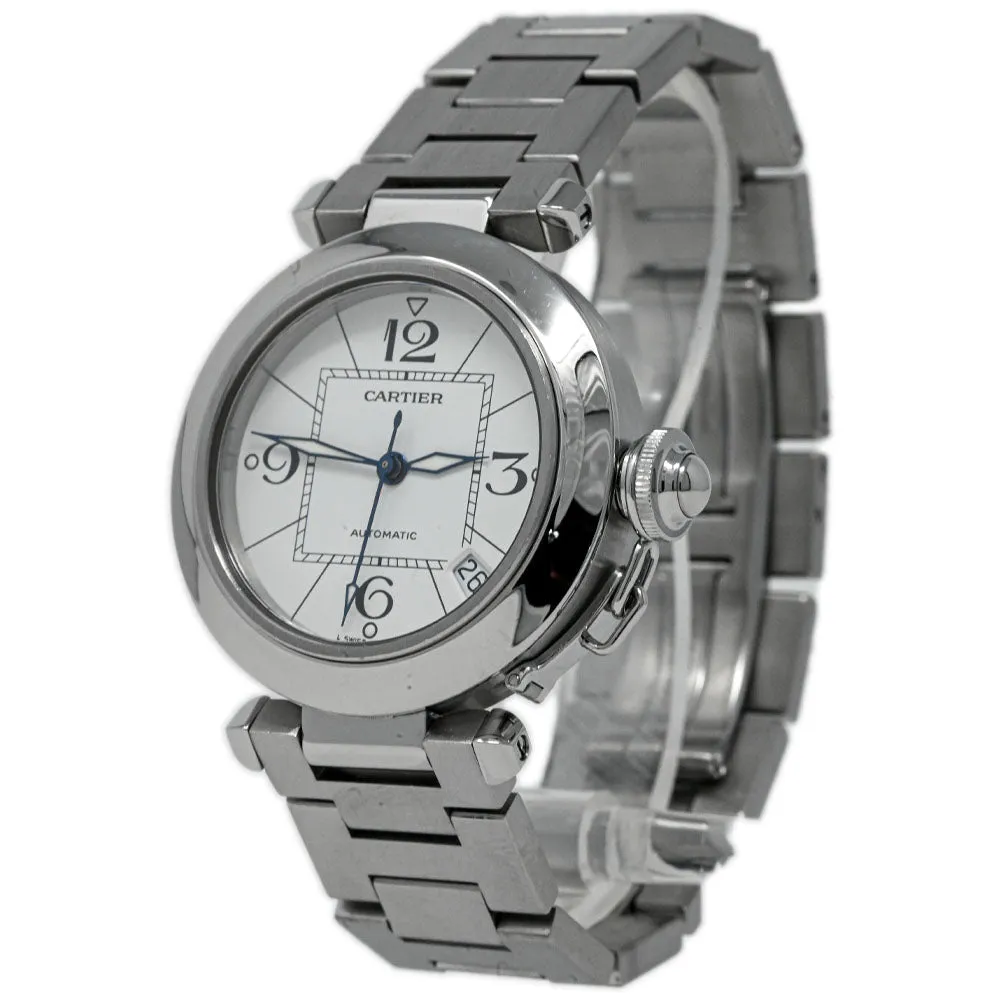 Cartier Pasha C Stainless Steel 35mm Silver Toned Arabic Dial Watch Reference #: W31074M7