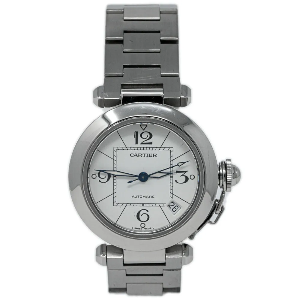 Cartier Pasha C Stainless Steel 35mm Silver Toned Arabic Dial Watch Reference #: W31074M7