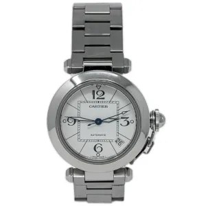 Cartier Pasha C Stainless Steel 35mm Silver Toned Arabic Dial Watch Reference #: W31074M7