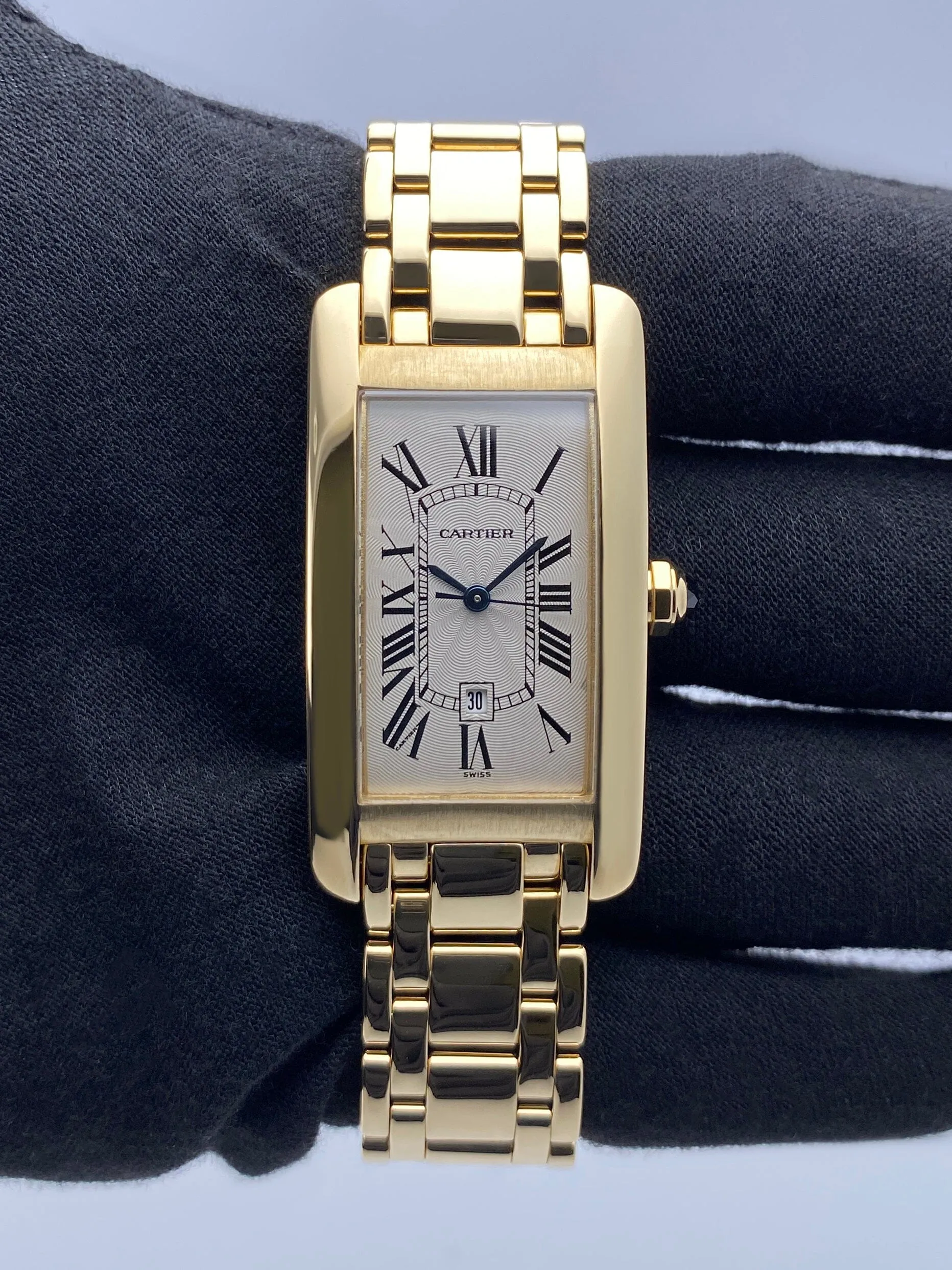 Cartier Tank Americaine W26035K2 18K Yellow Gold Ladies Watch Box Papers