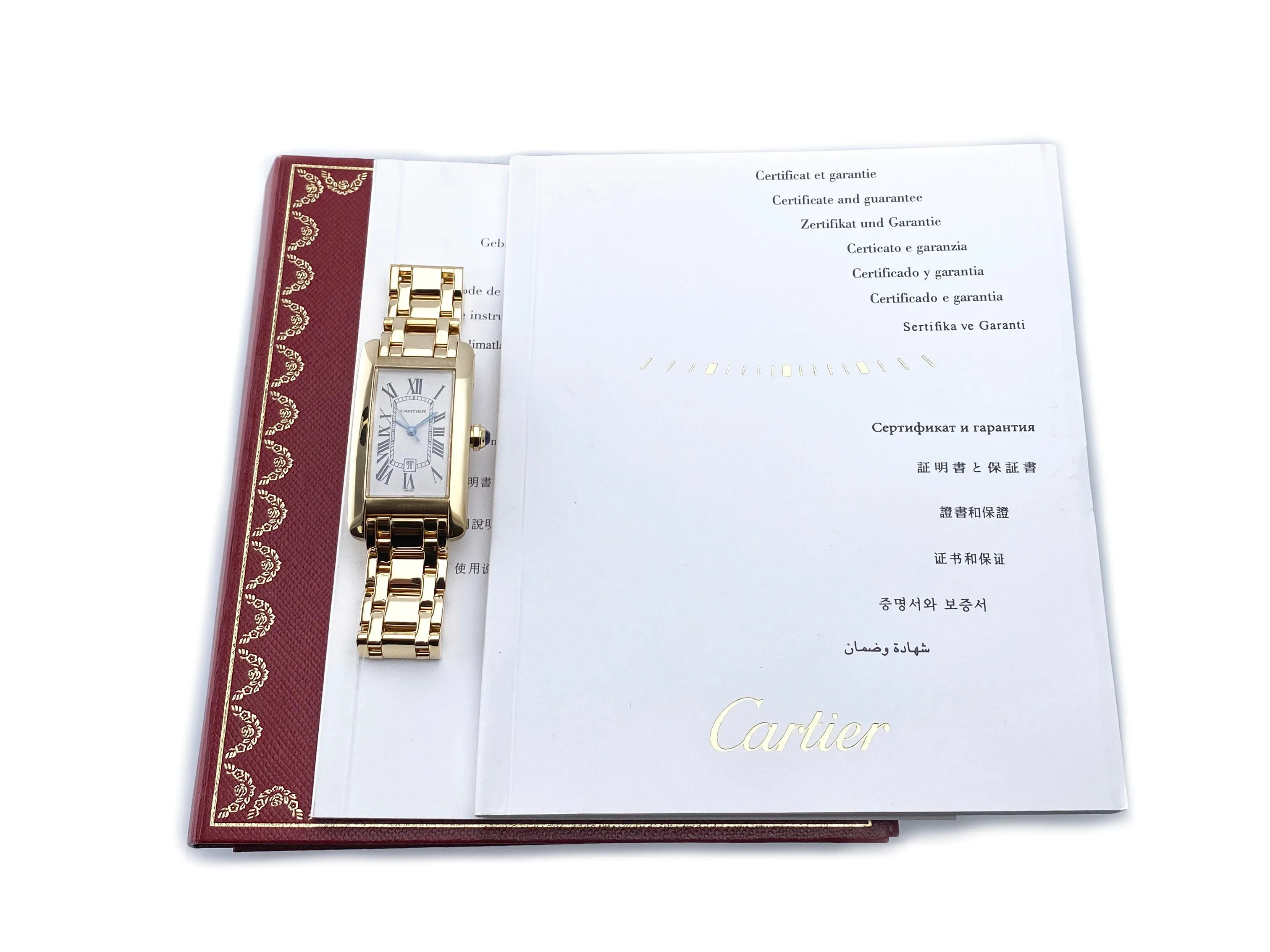 Cartier Tank Americaine W26035K2 18K Yellow Gold Ladies Watch Box Papers