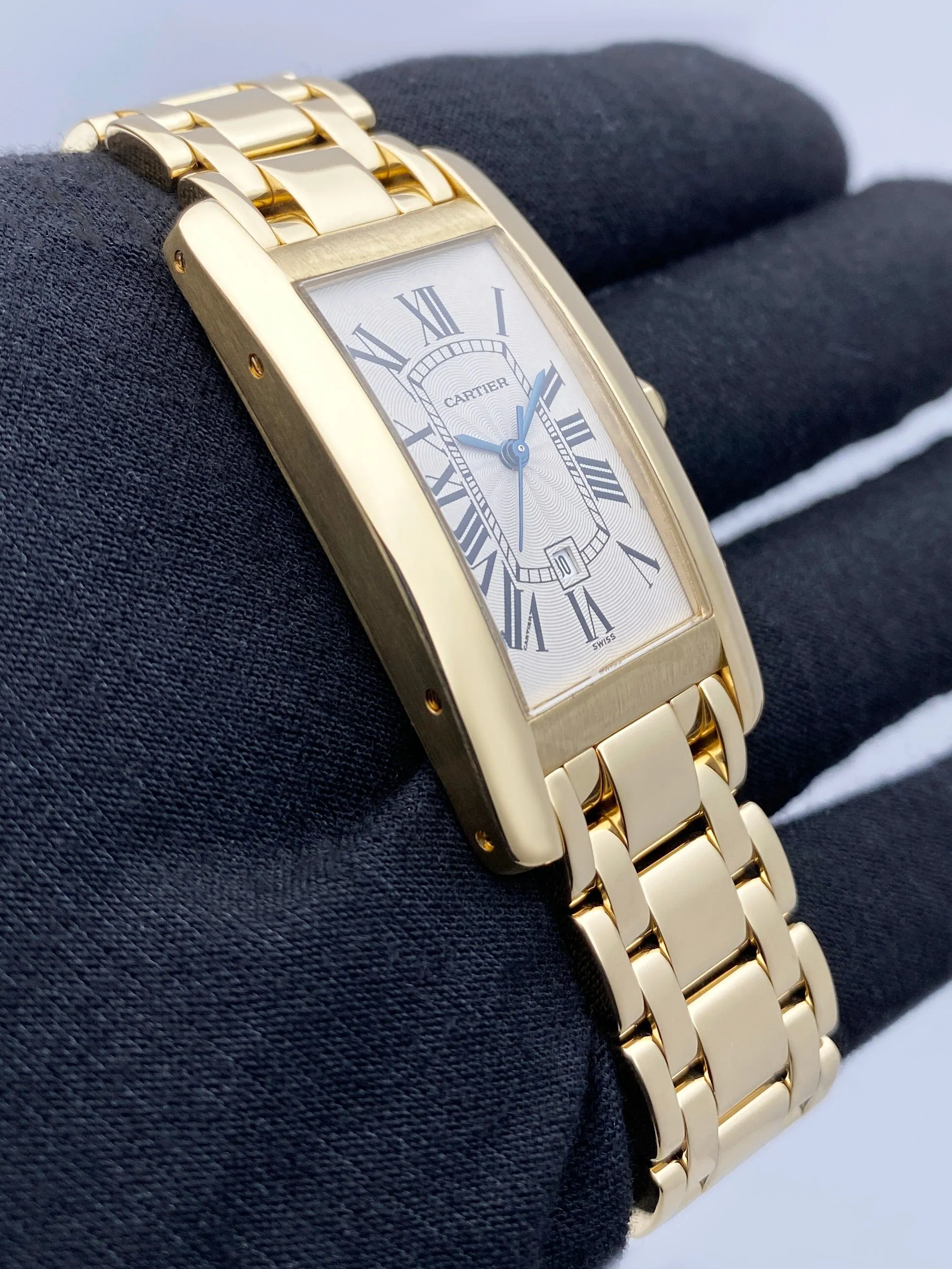 Cartier Tank Americaine W26035K2 18K Yellow Gold Ladies Watch Box Papers