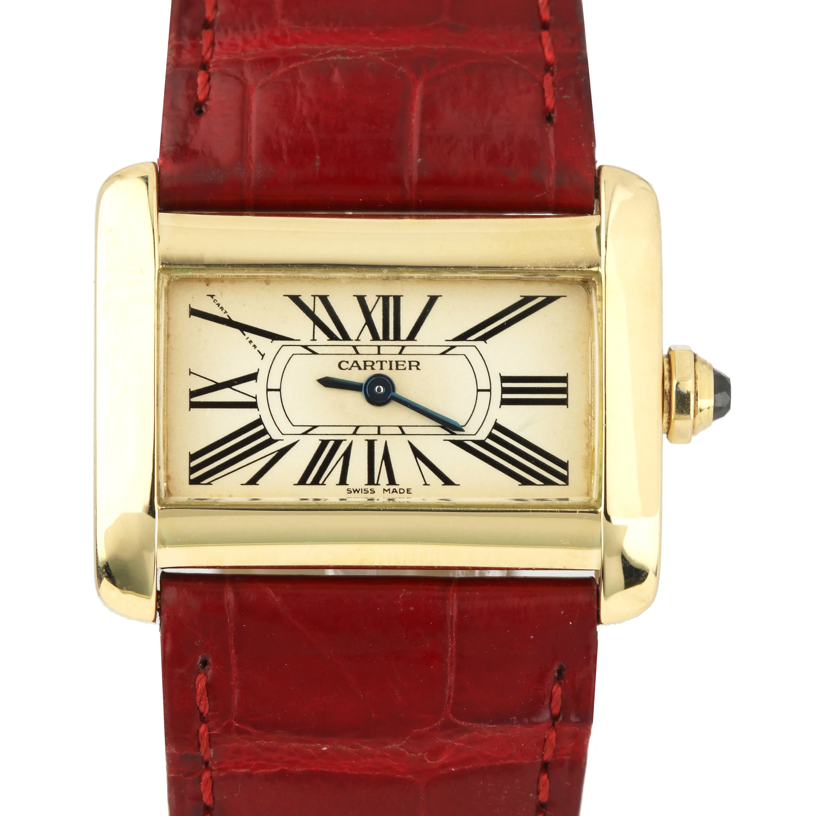 Cartier Tank Divan 2601 31mm 18k Yellow Gold Red Leather Ivory Dial Watch