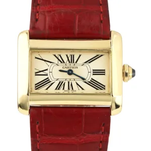 Cartier Tank Divan 2601 31mm 18k Yellow Gold Red Leather Ivory Dial Watch