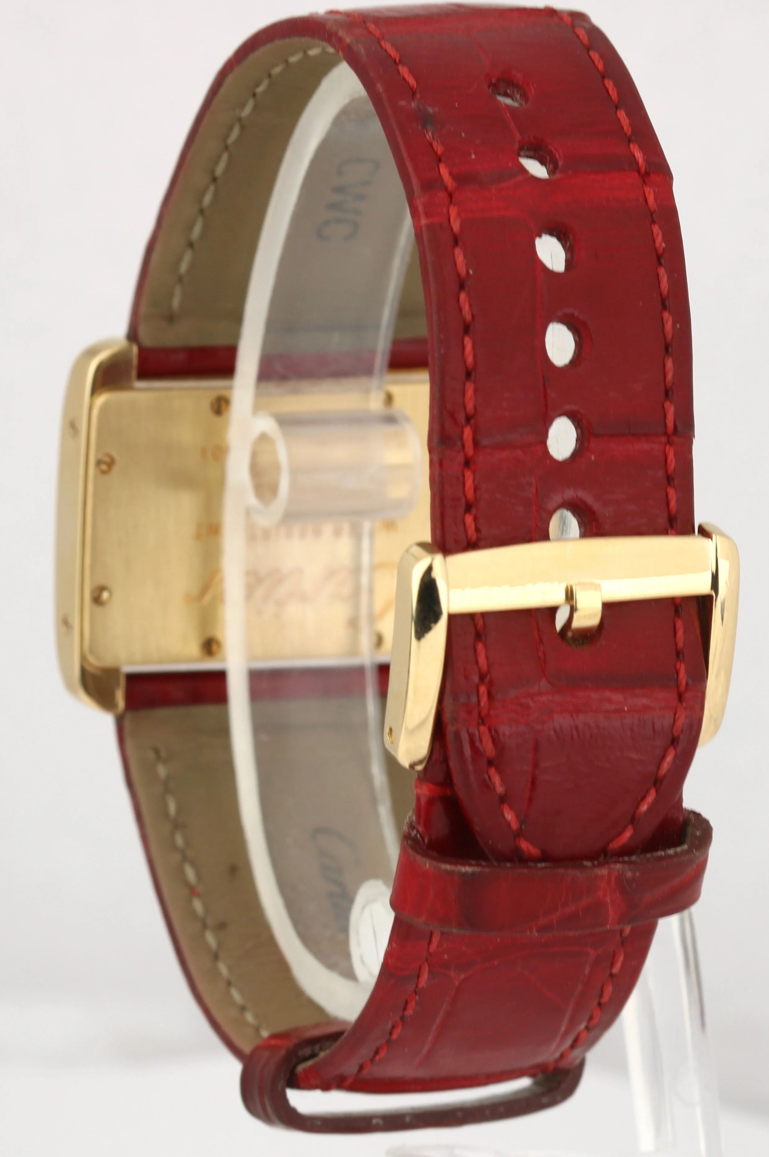 Cartier Tank Divan 2601 31mm 18k Yellow Gold Red Leather Ivory Dial Watch
