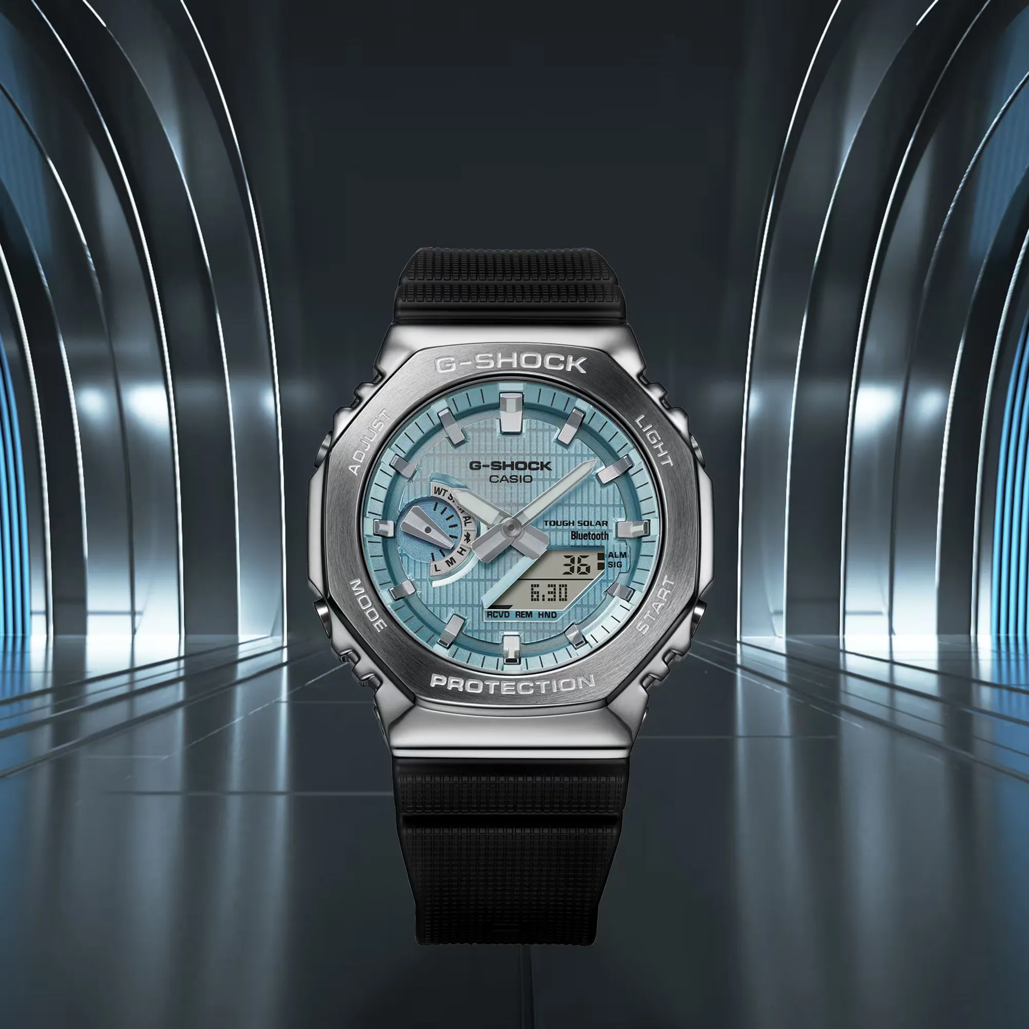 Casio G-Shock Black Steel Blue CasiOak GBM2100A-1A2 Bluetooth Solar Watch