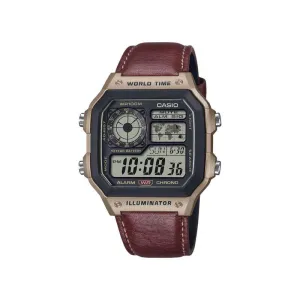 Casio Men Digital Watch AE-1200WHL-5AV Brown Leather Strap