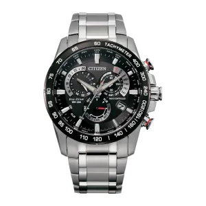 Citizen Perpetual Chrono A-T Mens Eco Drive Stainless Steel Black Dial Watch