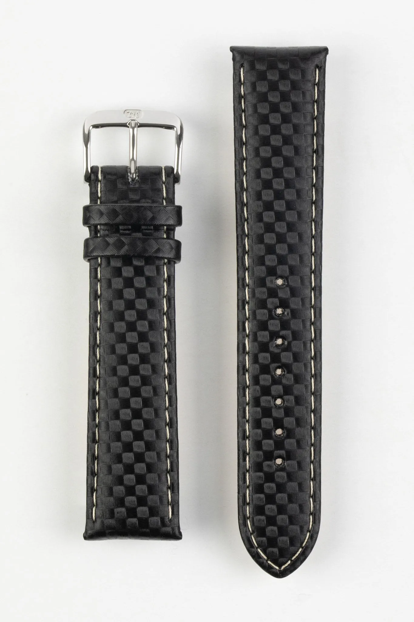 Di-Modell CARBONIO Carbon-Embossed Leather Watch Strap in BLACK