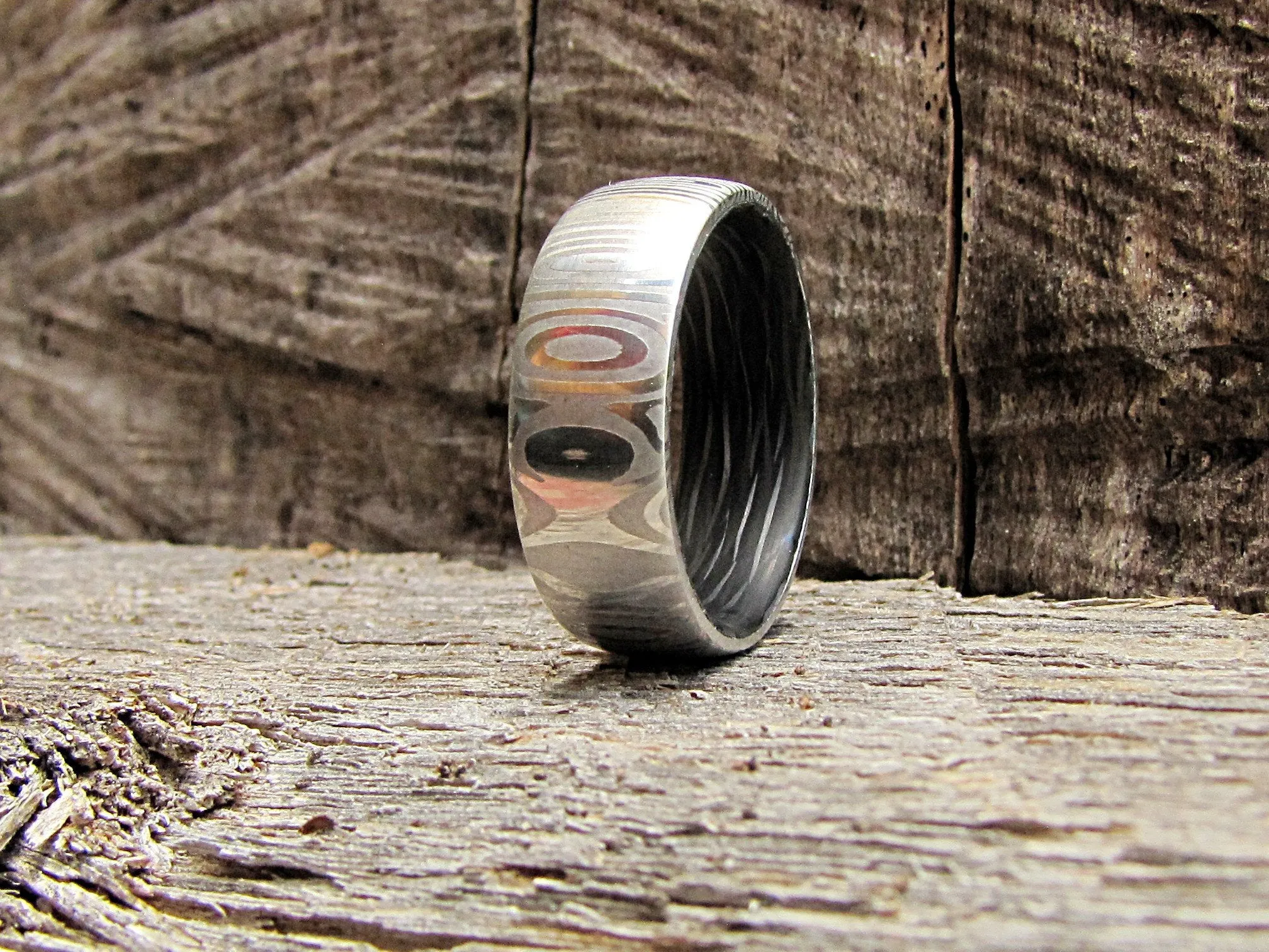 Eclipse - Damascus Steel and Carbon Fiber Men's Ring