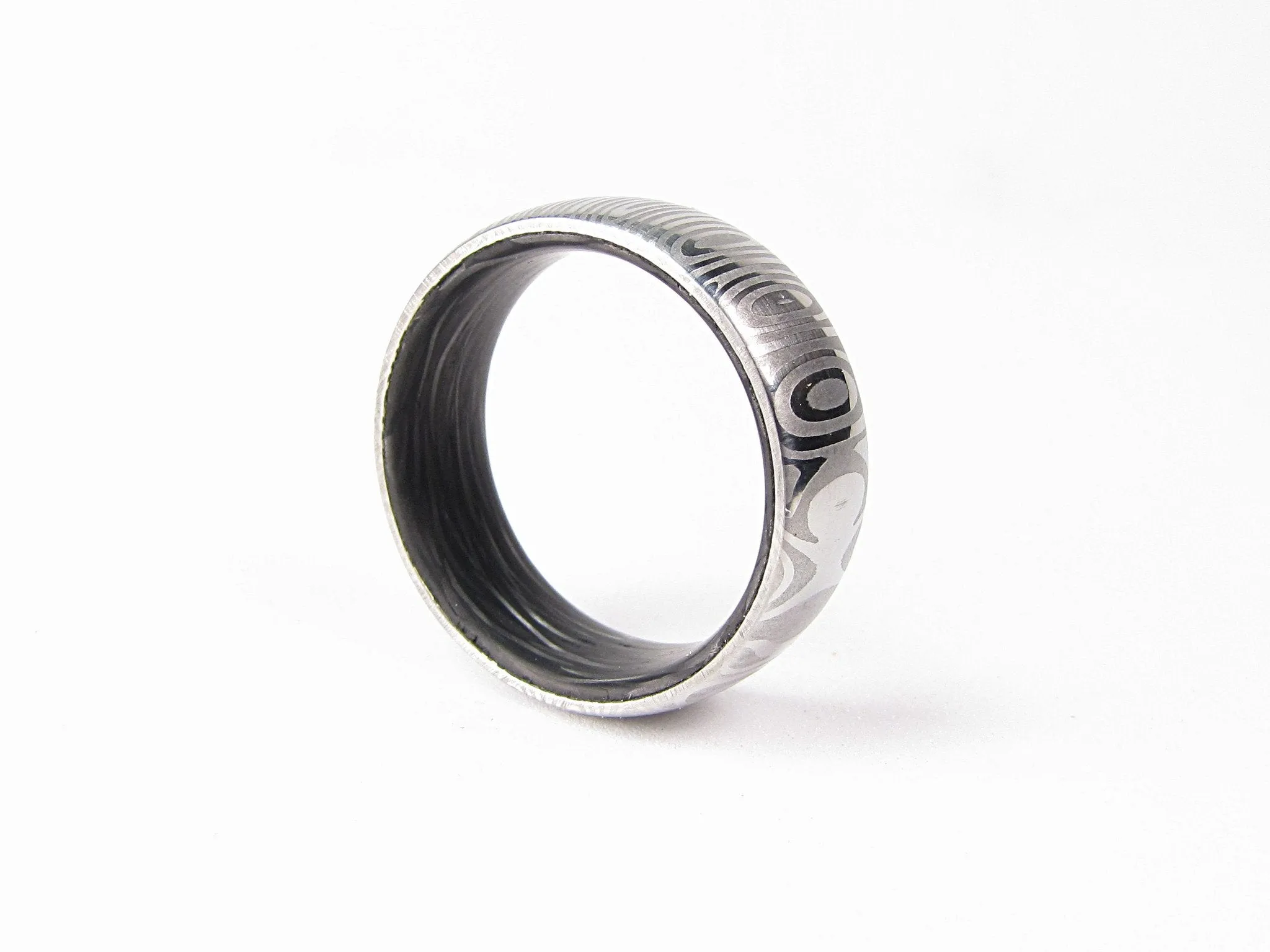 Eclipse - Damascus Steel and Carbon Fiber Men's Ring