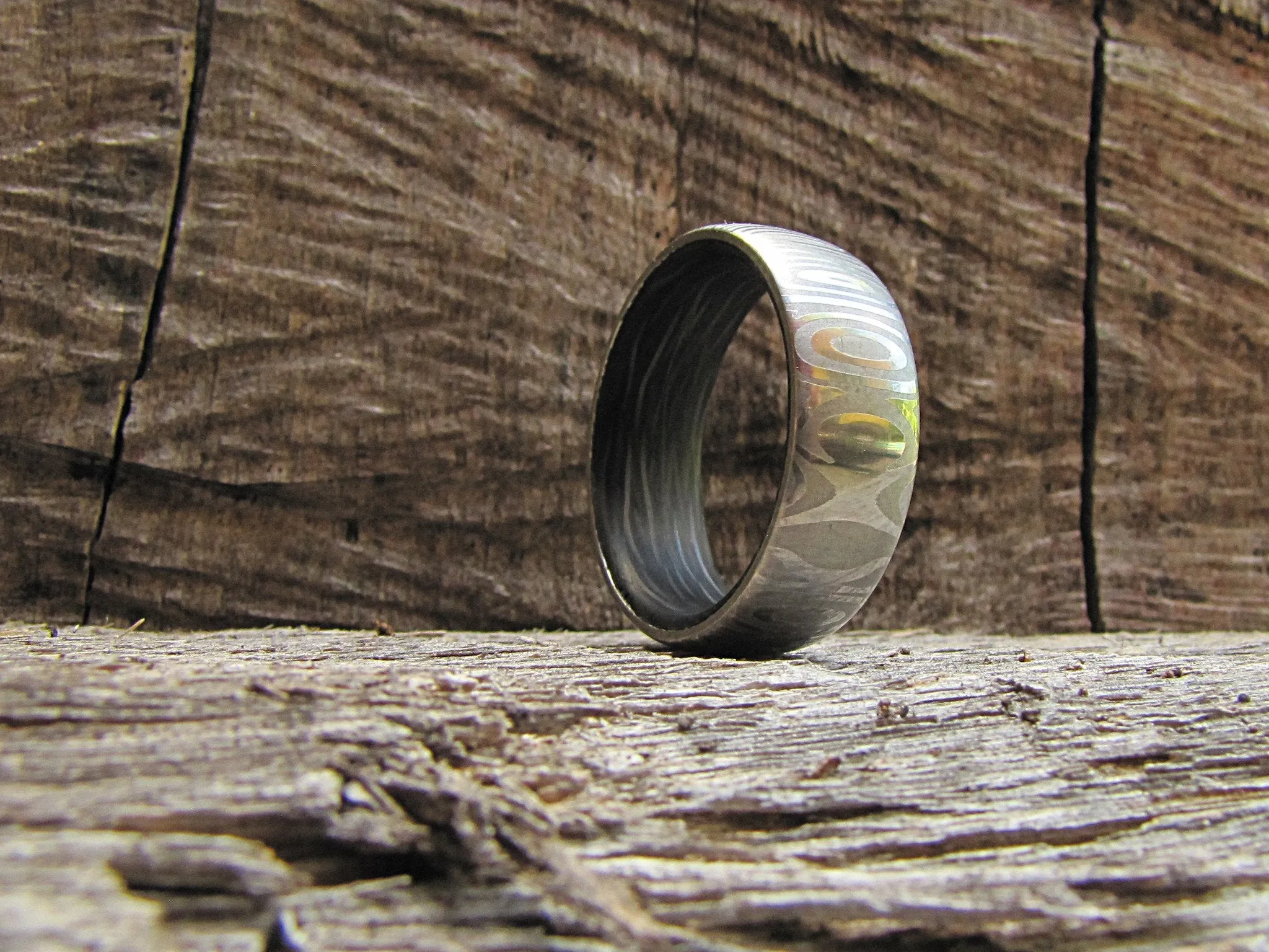 Eclipse - Damascus Steel and Carbon Fiber Men's Ring