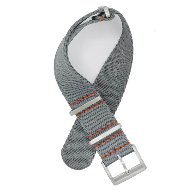 Eco-Friendly  Nylon Military Watch Strap -  Grey - Orange Stitches