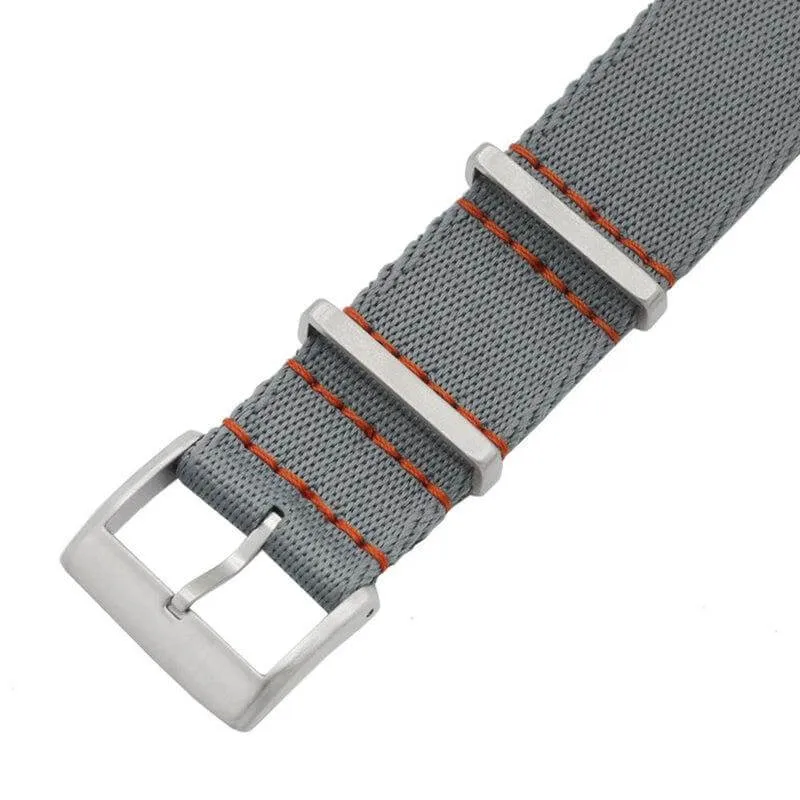 Eco-Friendly  Nylon Military Watch Strap -  Grey - Orange Stitches