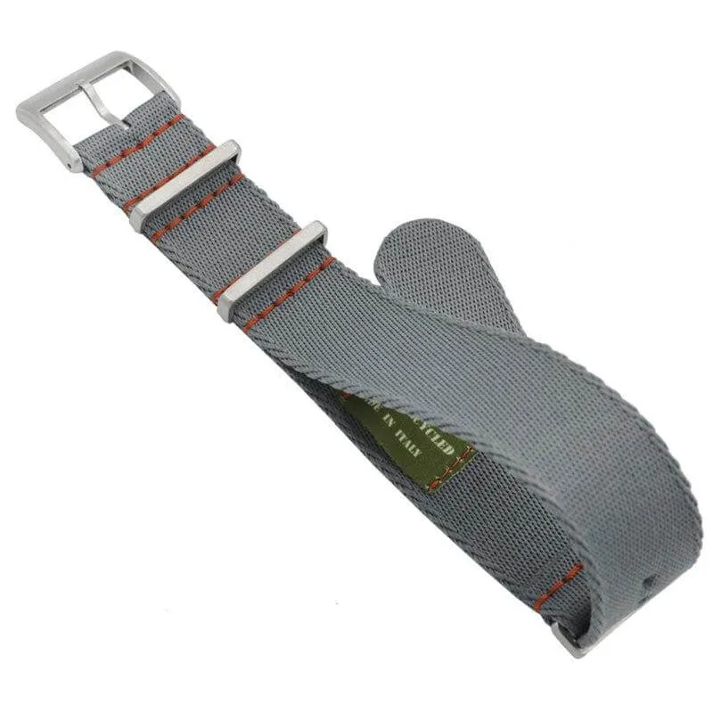 Eco-Friendly  Nylon Military Watch Strap -  Grey - Orange Stitches