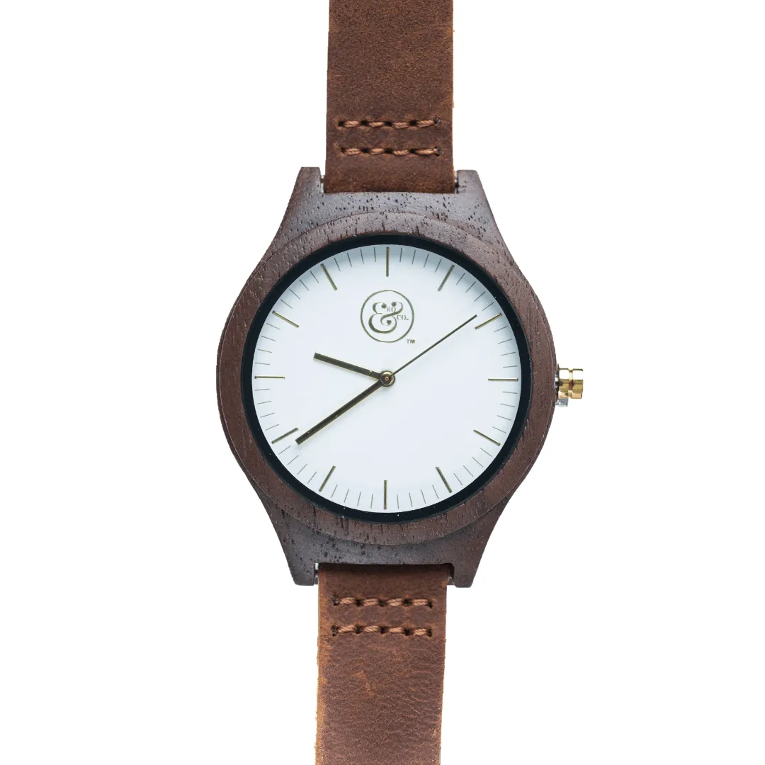 EKO & CO.™ Wood and Leather Goldtone Watch