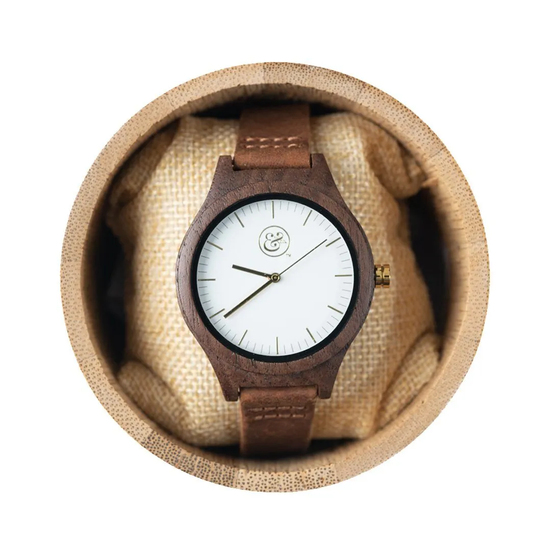 EKO & CO.™ Wood and Leather Goldtone Watch