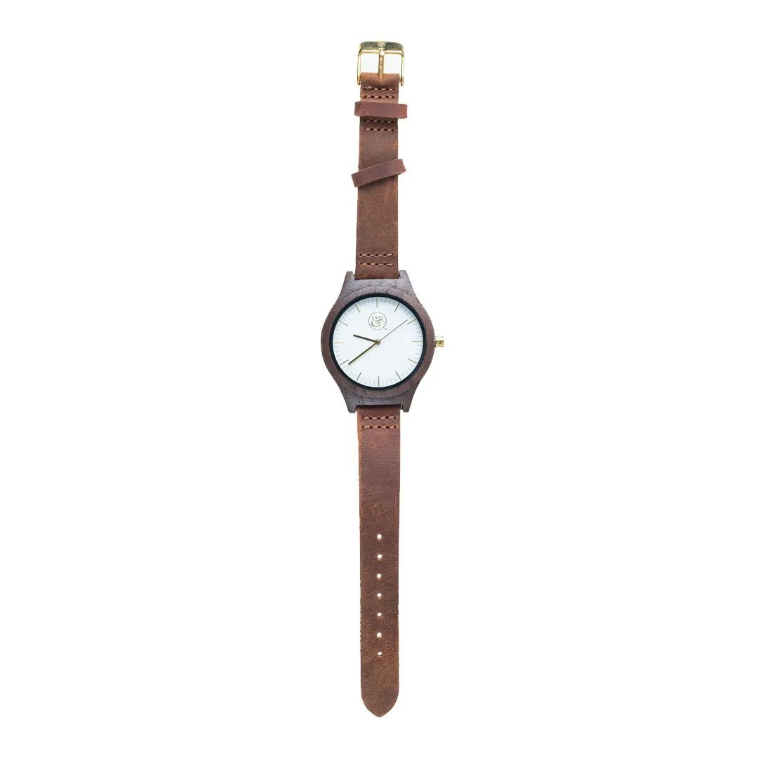 EKO & CO.™ Wood and Leather Goldtone Watch