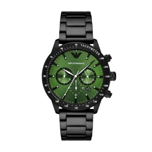EMPORIO ARMANI Mario Black Stainless Steel Green Dial Chronograph Quartz Watch for Gents - AR11472