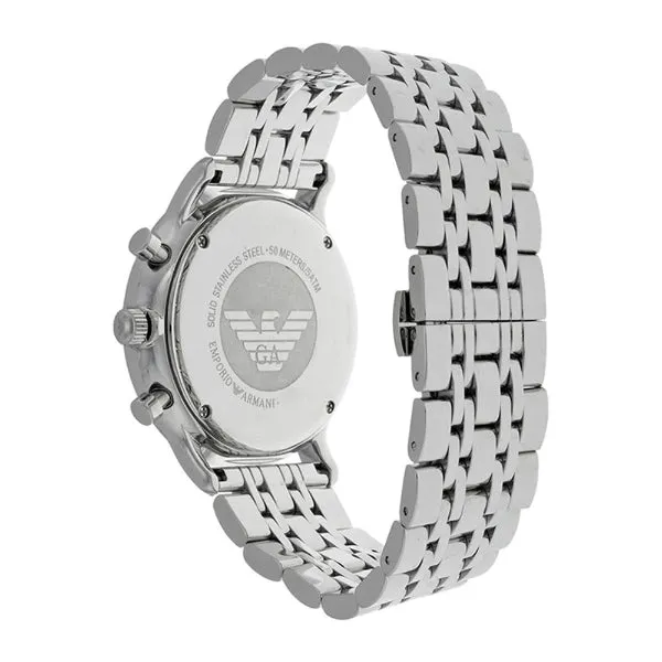 EMPORIO ARMANI Silver Stainless Steel Black Dial Chronograph Quartz Watch for Gents - AR80009