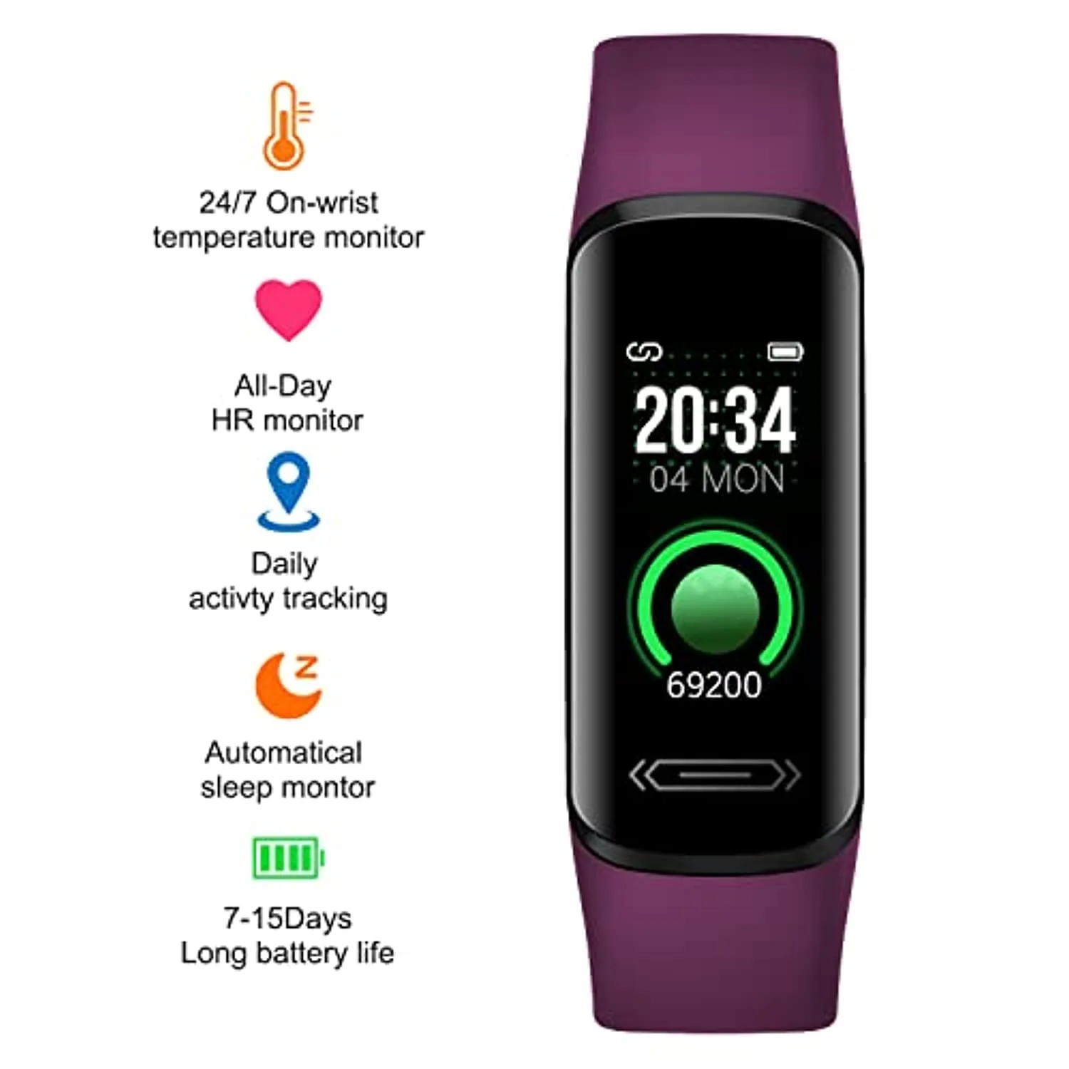 Fitness Tracker HR, Activity Fitness Trackers with Body Temperature Heart Rate Sleep Health Blood Pressure Monitor, IP68 Waterproof Calorie Steps Counter Tracker Pedometer Watch for Men Women Teens