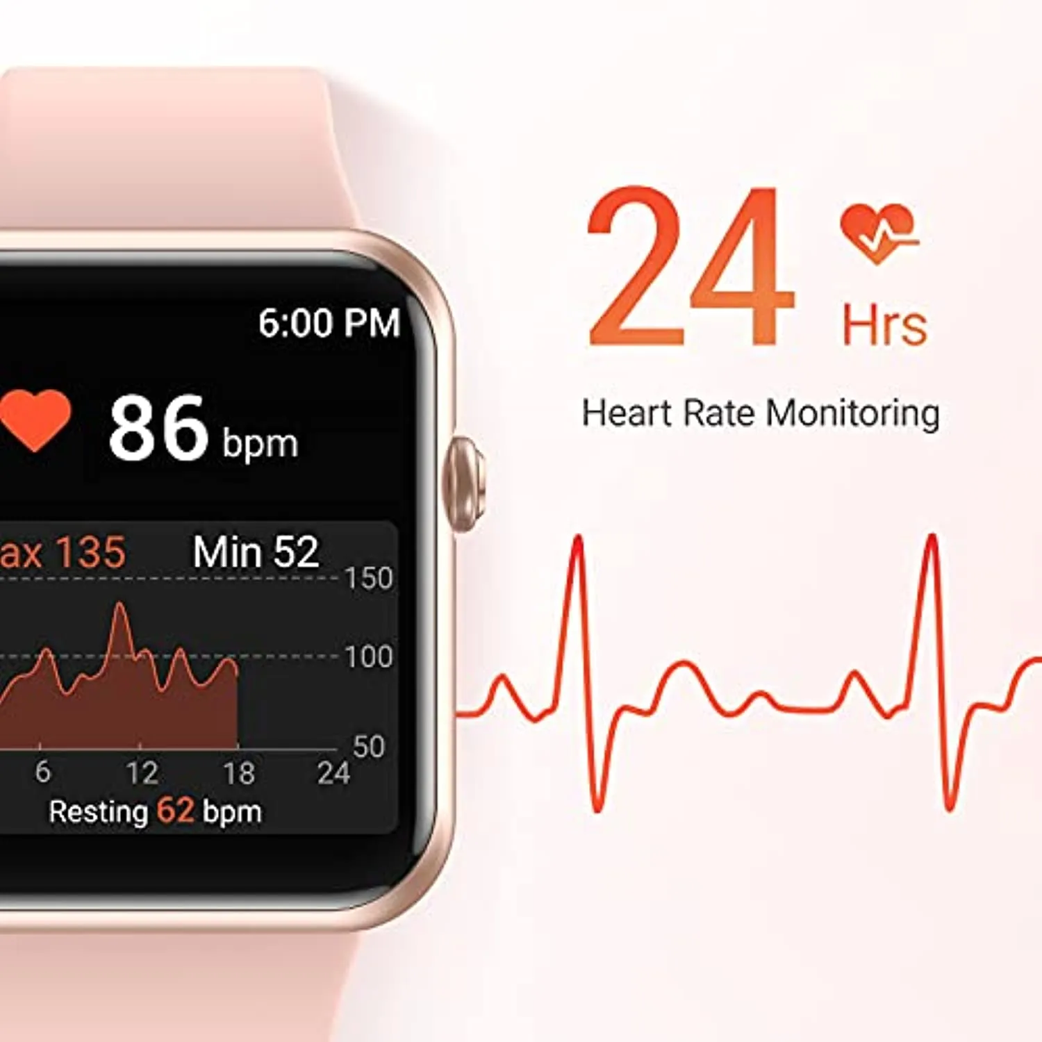 Fitniv Smart Watch, 1.55 Inch Touch Screen Smartwatch for Android and iOS Phones, Fitness Tracker with Heart Rate & SpO2 & Sleep Monitor, 5ATM Waterproof Pedometer Watch for Women Men, Pink