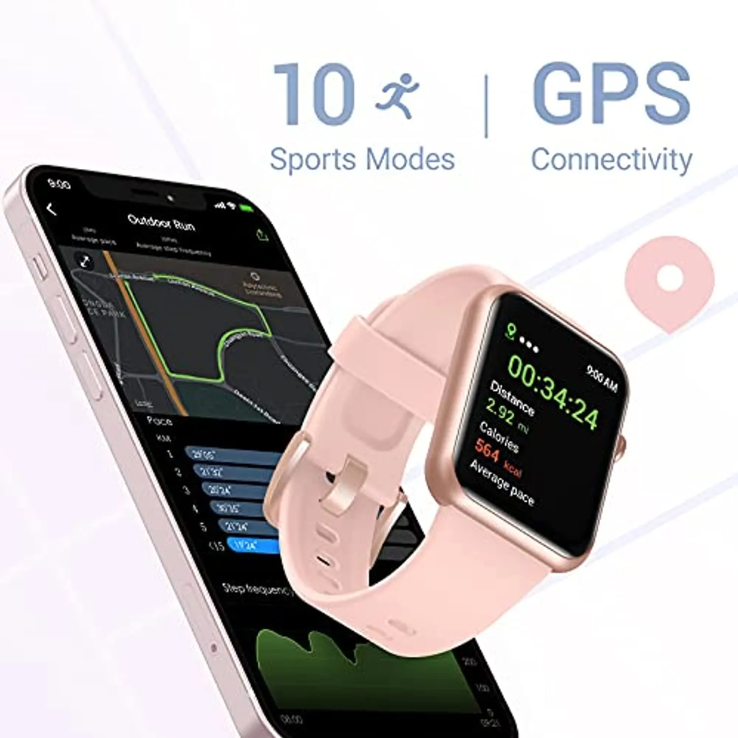 Fitniv Smart Watch, 1.55 Inch Touch Screen Smartwatch for Android and iOS Phones, Fitness Tracker with Heart Rate & SpO2 & Sleep Monitor, 5ATM Waterproof Pedometer Watch for Women Men, Pink