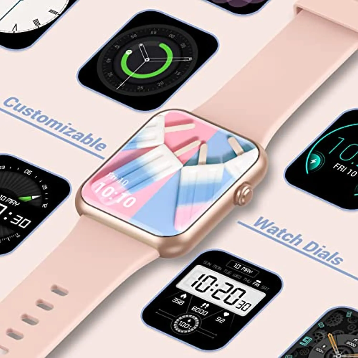Fitniv Smart Watch, 1.55 Inch Touch Screen Smartwatch for Android and iOS Phones, Fitness Tracker with Heart Rate & SpO2 & Sleep Monitor, 5ATM Waterproof Pedometer Watch for Women Men, Pink