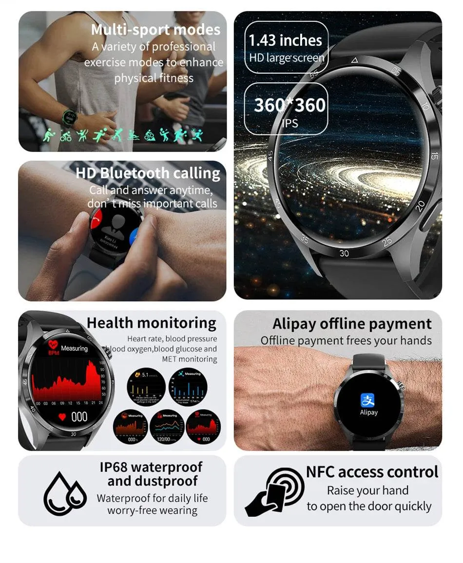 For Huawei GT4 Smart Watch Men 2024 New Watch 4 Pro AMOLED HD Screen Bluetooth Call NFC Health Monitoring GPS Tracker Smartwatch