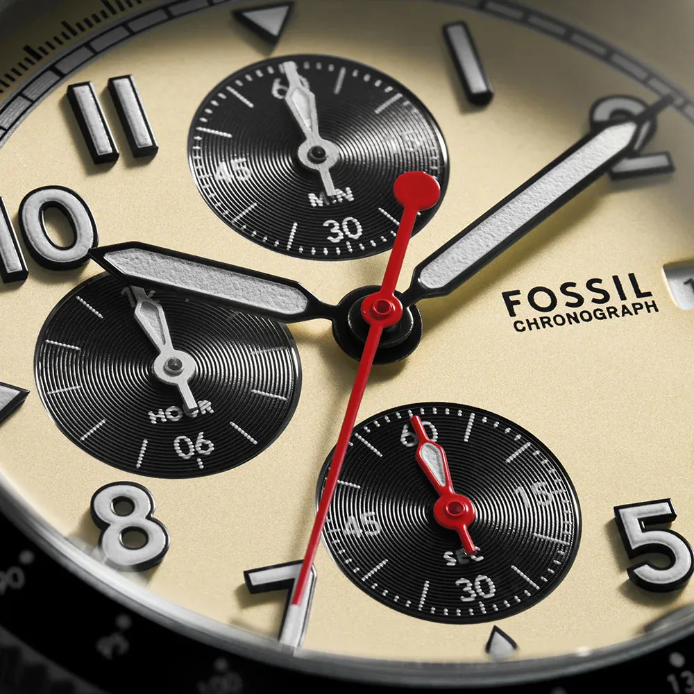 Fossil Sport Tourer Gents Cream Dial Brown Leather Strap Chronograph Watch