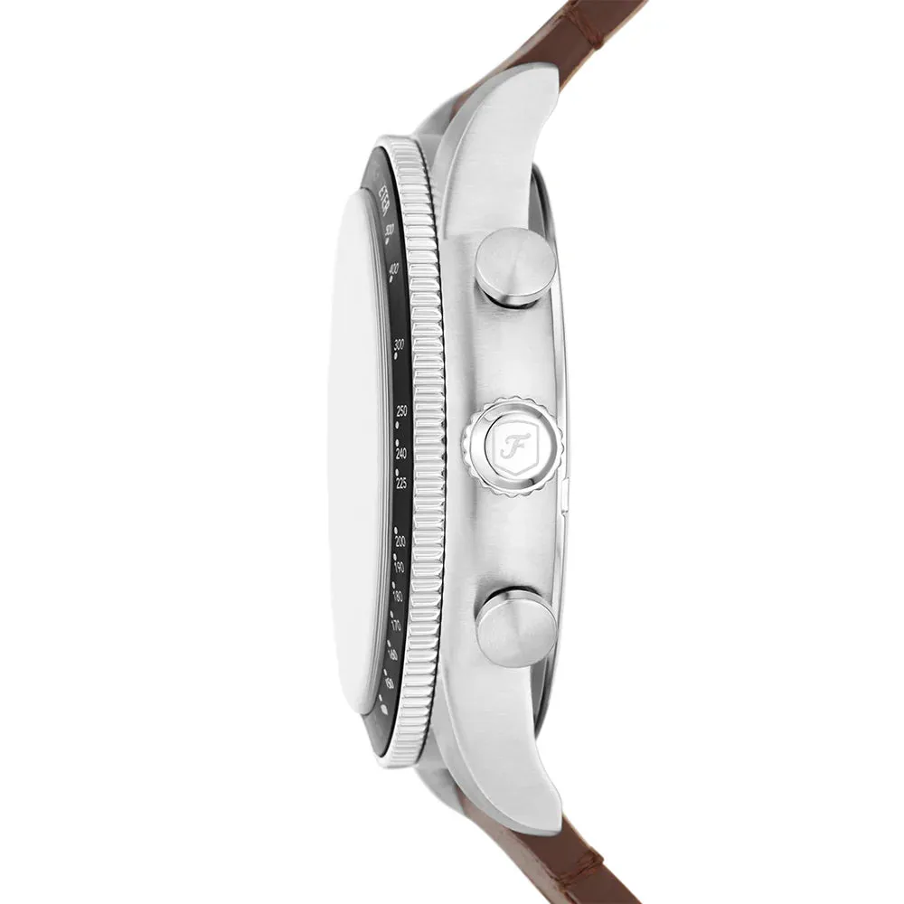 Fossil Sport Tourer Gents Cream Dial Brown Leather Strap Chronograph Watch