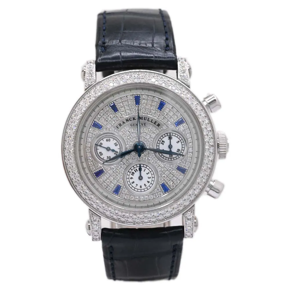 Franck Muller Mens Chronograph White Gold 39mm Pave Diamond Chronograph Dial