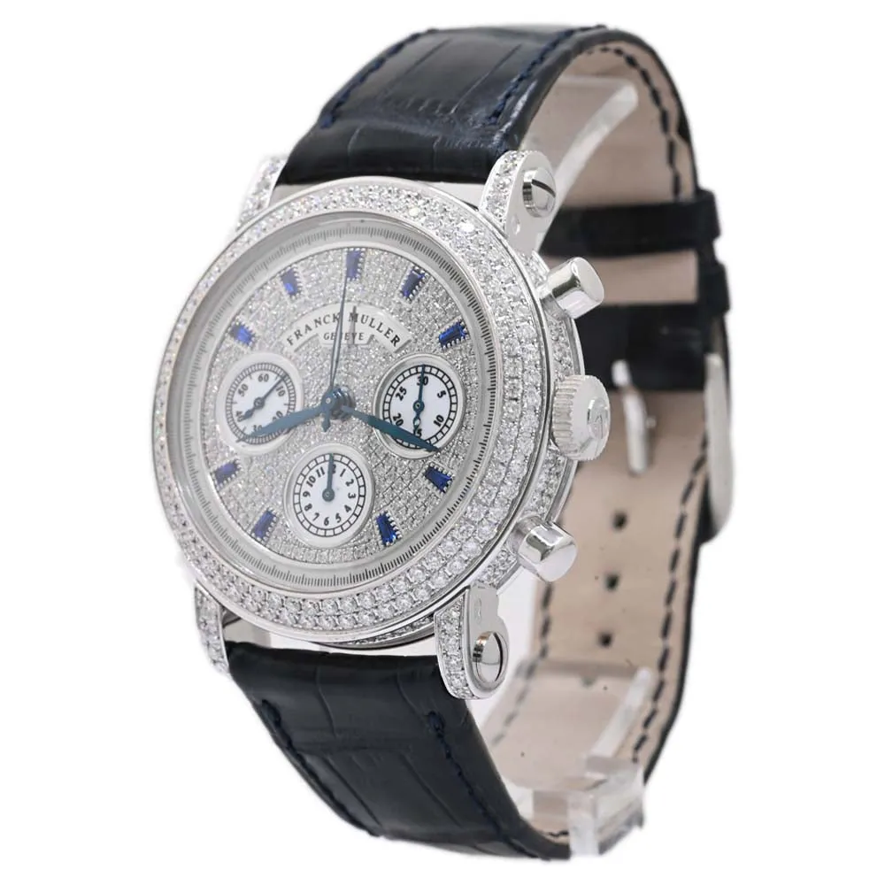 Franck Muller Mens Chronograph White Gold 39mm Pave Diamond Chronograph Dial