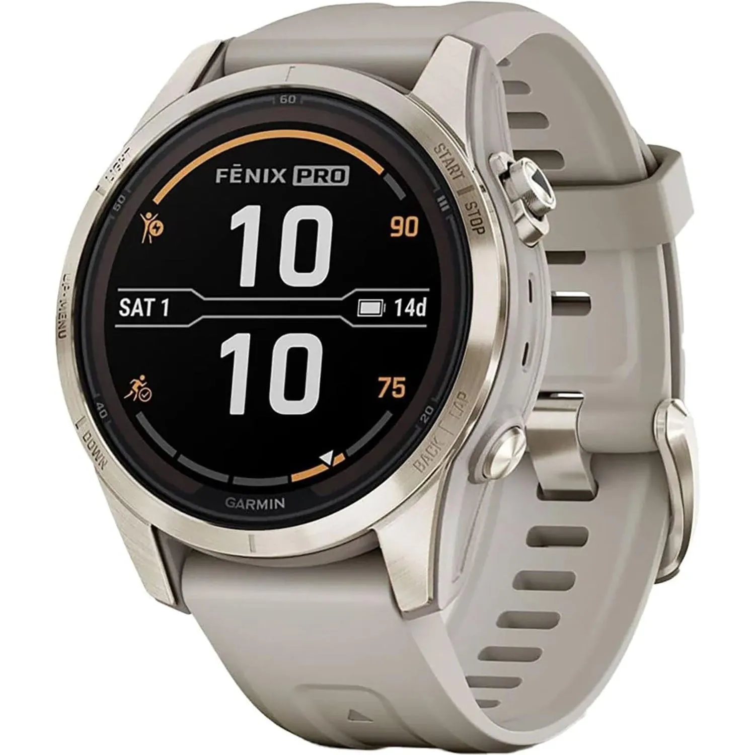 Garmin fenix 7S Pro Solar, Sapphire, Soft Gold Steel, Light Sand   2 Year Warranty Pack