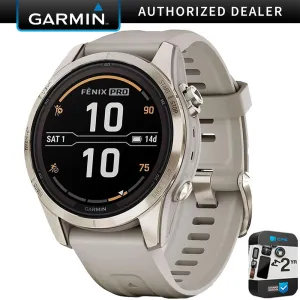 Garmin fenix 7S Pro Solar, Sapphire, Soft Gold Steel, Light Sand   2 Year Warranty Pack