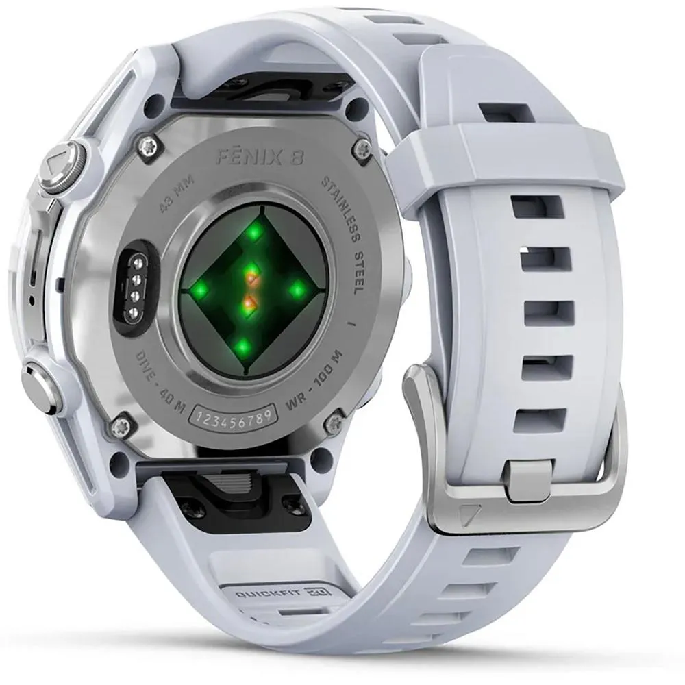 Garmin Fenix 8 43 mm, AMOLED, Silver w/ Whitestone Silicone Band   Accessories Bundle