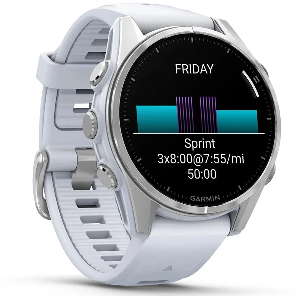 Garmin Fenix 8 43 mm, AMOLED, Silver w/ Whitestone Silicone Band   Accessories Bundle