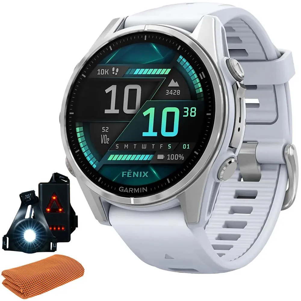 Garmin Fenix 8 43 mm, AMOLED, Silver w/ Whitestone Silicone Band   Accessories Bundle