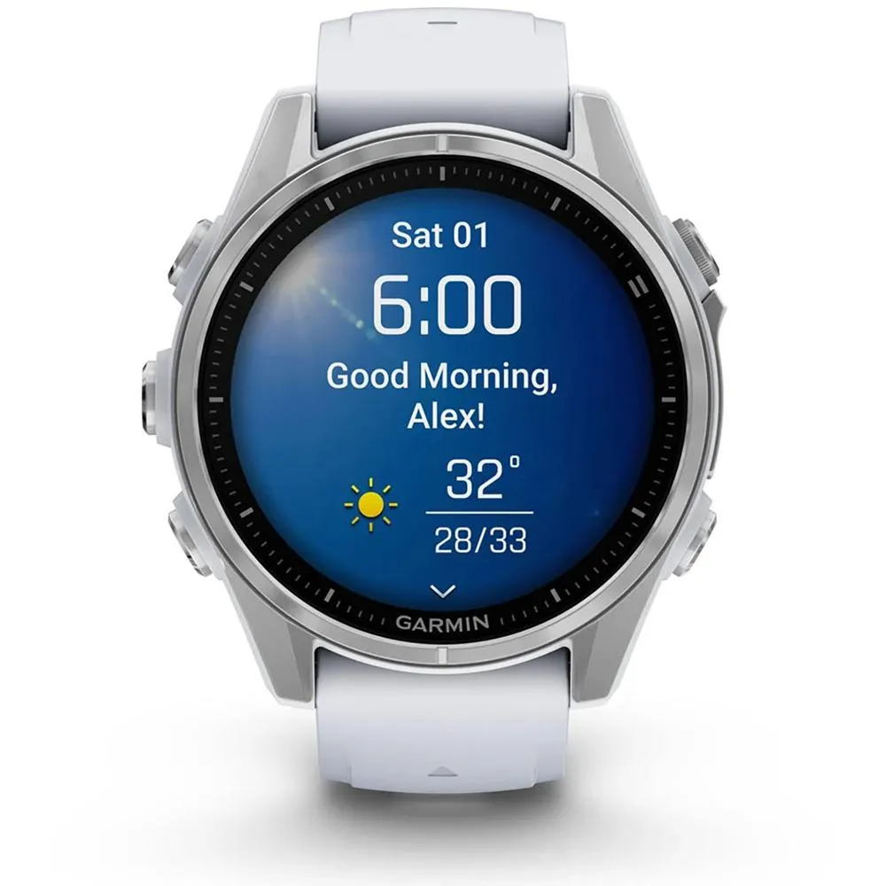 Garmin Fenix 8 43 mm, AMOLED, Silver w/ Whitestone Silicone Band   Accessories Bundle