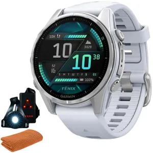 Garmin Fenix 8 43 mm, AMOLED, Silver w/ Whitestone Silicone Band   Accessories Bundle