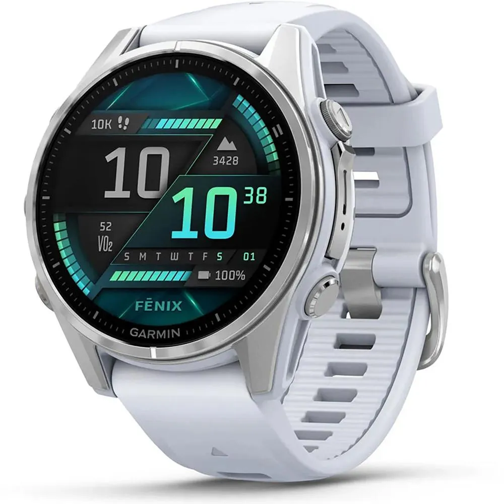 Garmin Fenix 8 43 mm, AMOLED, Silver w/ Whitestone Silicone Band   Accessories Bundle