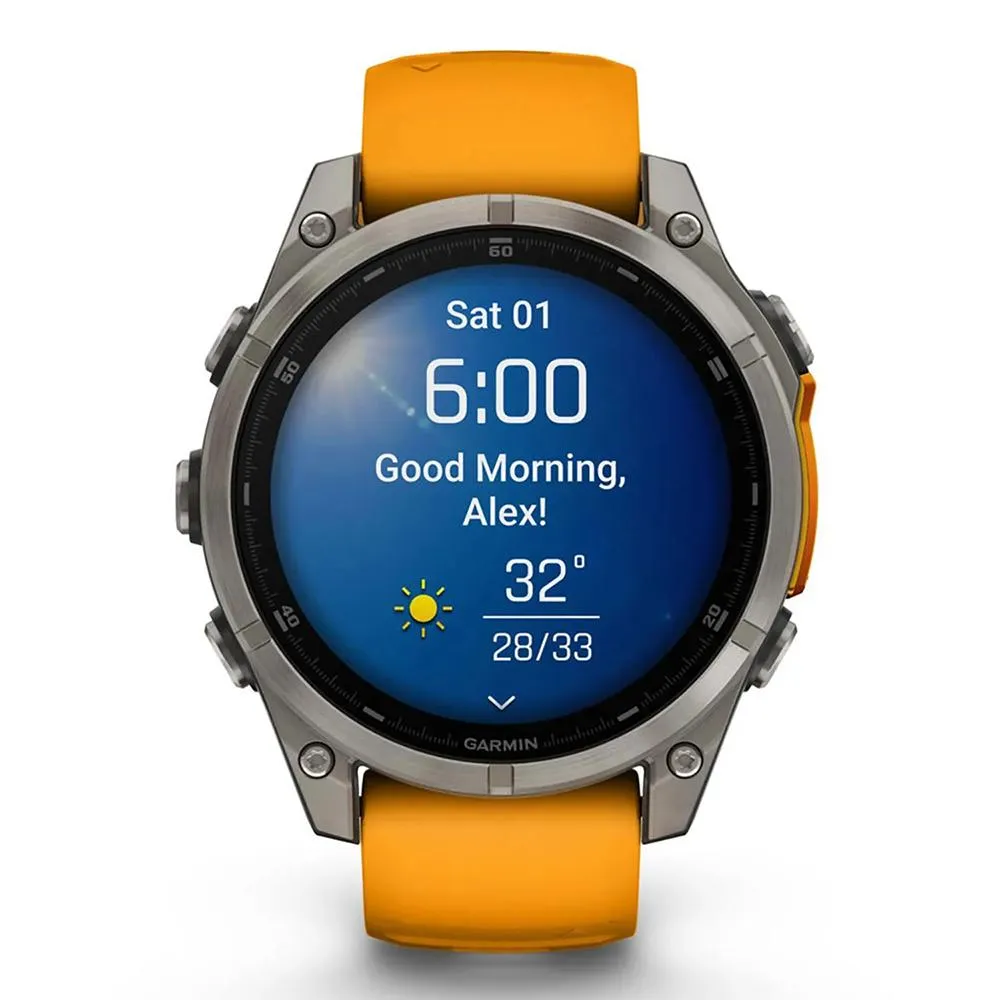 Garmin Fenix 8 47 mm AMOLED Sapphire Titanium with Orange Band   Towel & Light