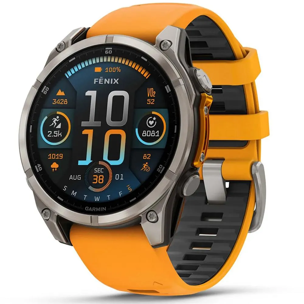 Garmin Fenix 8 47 mm AMOLED Sapphire Titanium with Orange Band   Towel & Light