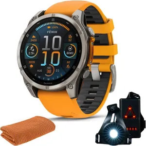 Garmin Fenix 8 47 mm AMOLED Sapphire Titanium with Orange Band   Towel & Light