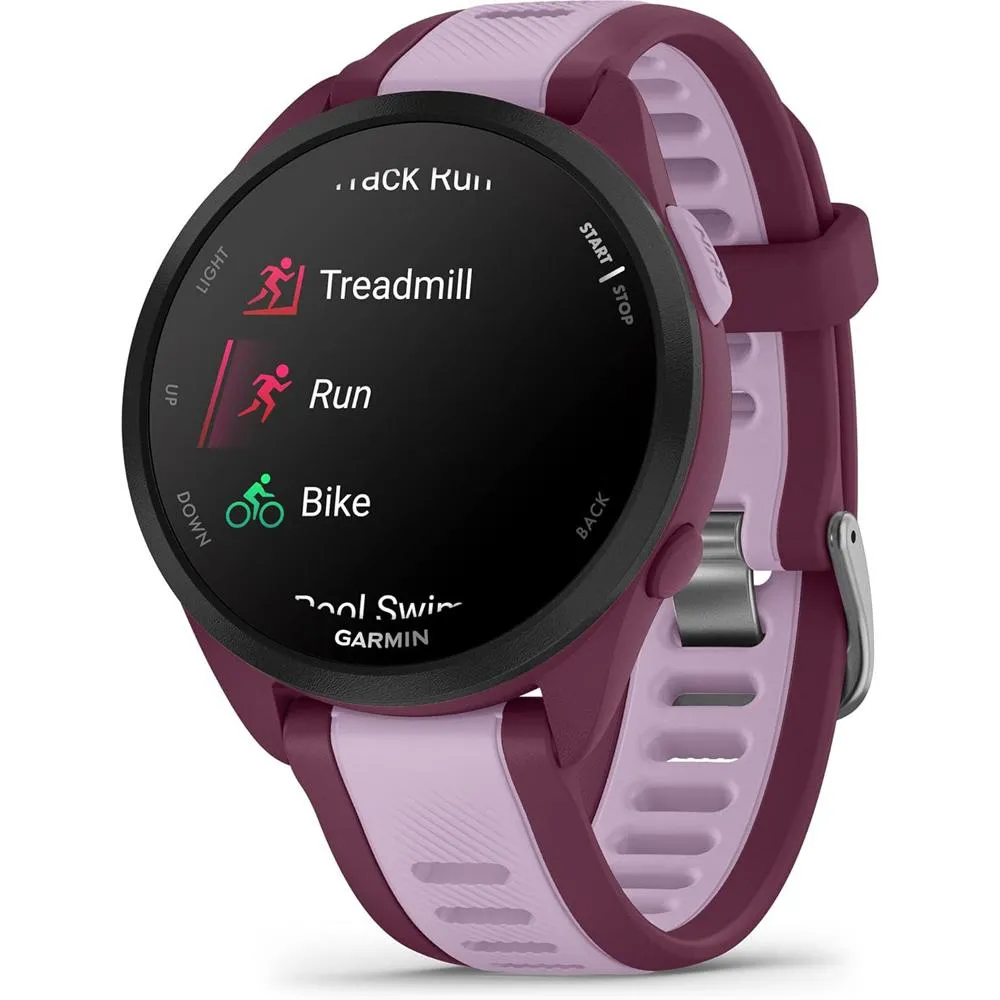 Garmin Forerunner 165 Music Smart Sport Watch, Berry   Lilac w/ Fitness Bundle
