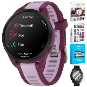 Garmin Forerunner 165 Music Smart Sport Watch, Berry   Lilac w/ Fitness Bundle