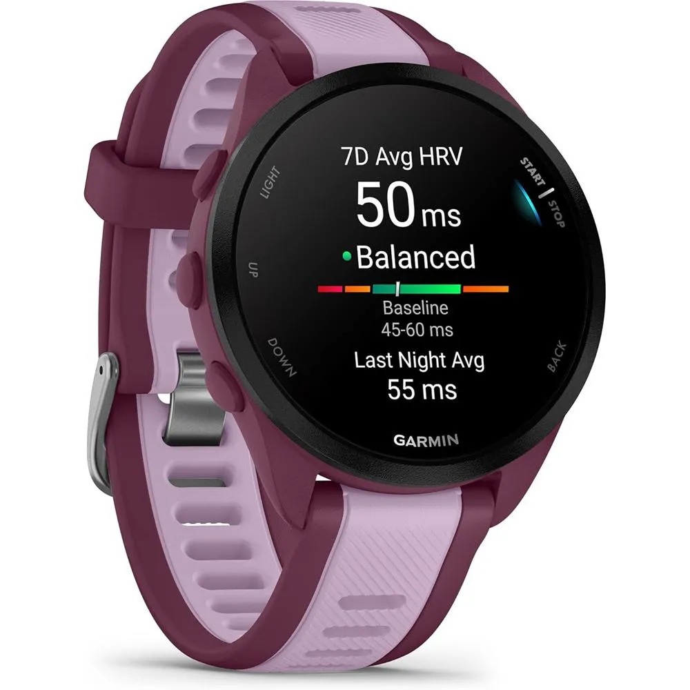 Garmin Forerunner 165 Music Smart Sport Watch, Berry   Lilac w/ Fitness Bundle