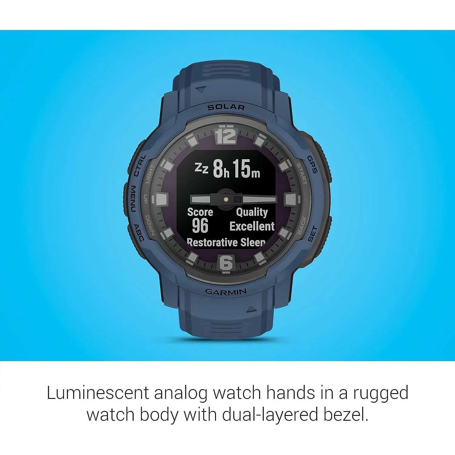 Garmin Instinct Crossover Solar Rugged Hybrid Smartwatch w/ Solar Charging - Tidal Blue